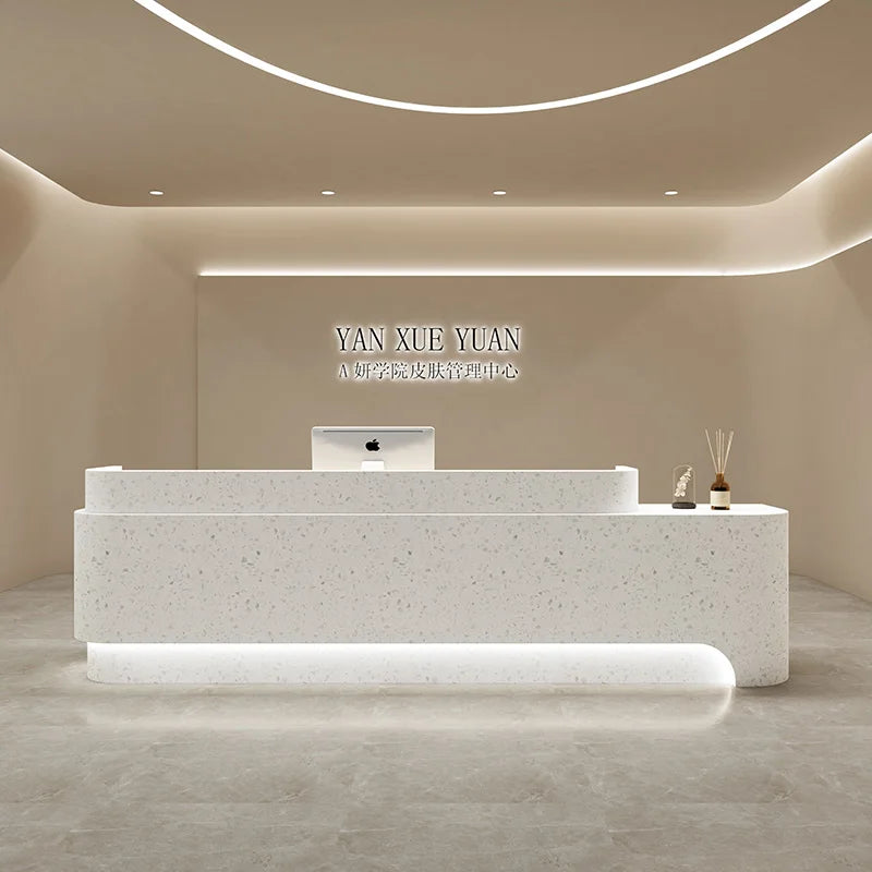 Luxury Marble Front Desk Office Advisory Lighting Customizable Cabinet Reception Desk Console Mostrador Recepcion Bar Furniture