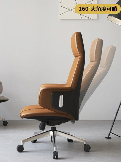 Italian luxury leather office chair, large chair, high-end home study, computer chair, reclining swivel chair