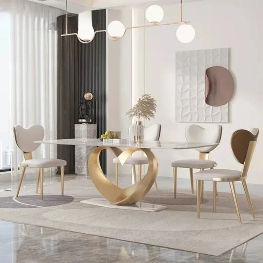 New Dining Table and Chairs Stainless Steel Frame Luxury Dinning Table Set Modern Marble Dining Room Table