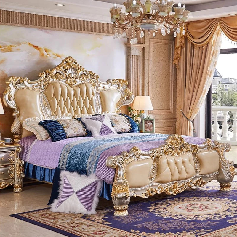 European Royal Luxury Double Bed King Modern Headboard High End Double Bed Girl Sleeping Lit Deux Place Furniture For Bedroom