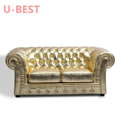 U-BEST French Luxurious 3 Set Living Room Chesterfield Sofa Classic Living Room Accent Sofa 3 Seater Golden Color Sofa