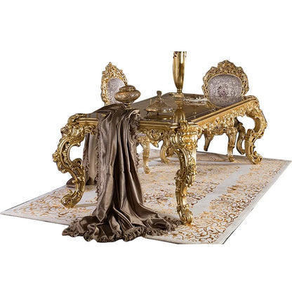 French Italian villa luxury dining table and chair combination of European solid wood carved gold leaf restaurant furniture