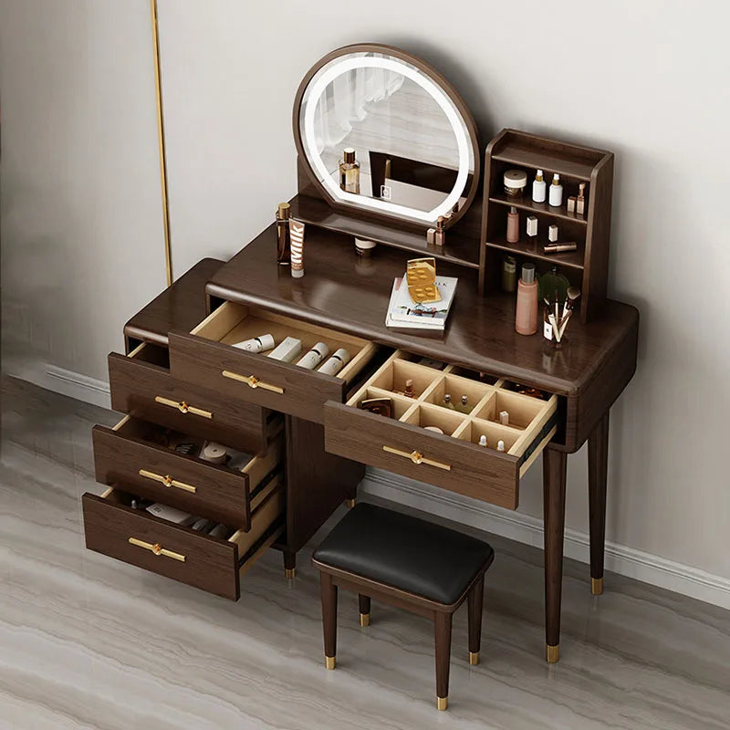 Chinese Style Brown Makeup Table With Mirror Originality Simplicity Makeup Table With Mirror Light Luxury Commode Home Furniture