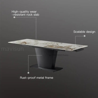 Modern Minimalist Glossy Rock Slab Kitchen Table Light Luxury Furniture Rectangular Extended Folding Dining Table And Chairs Set