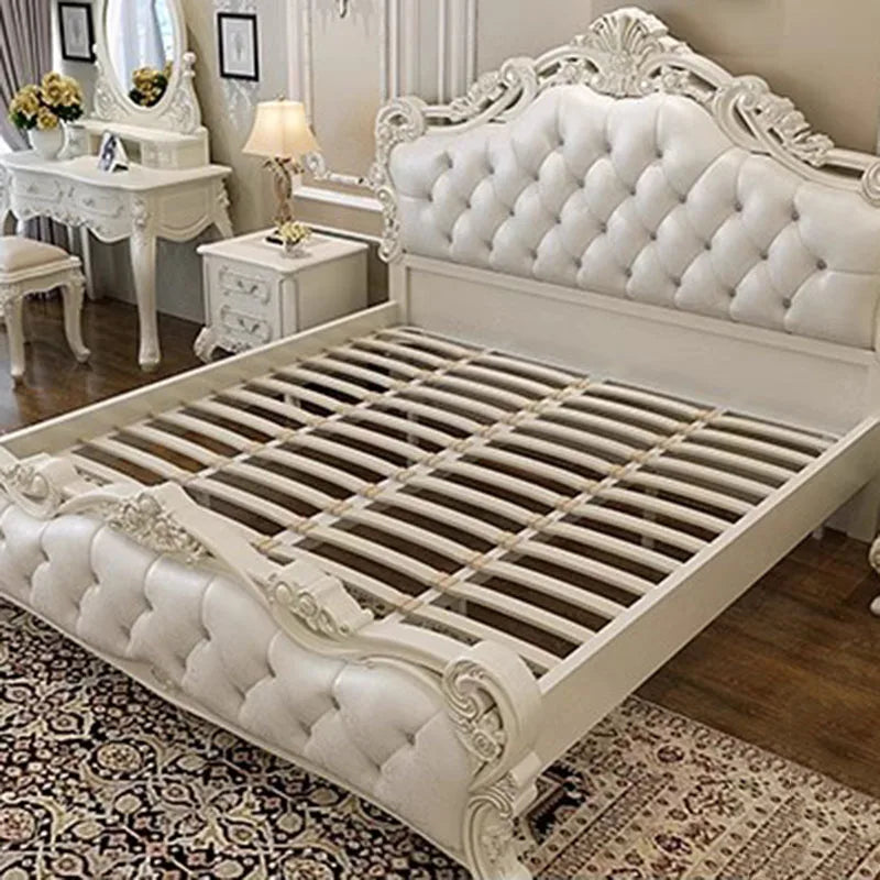 Modern European Double Bed White Villa Glamorous Wood Luxury Twin Bed Frame Headboard Design Cama Box Casal Home Furniture