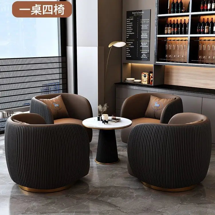 Office Reception Sofa Sales Department Luxury Table and Chair Combination Hotel One Table, Four Chairs Striped Sofa, Furniture