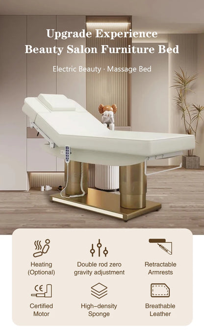 New Design Comfortable Massage Bed White Gold Beauty Salon Electric Cosmetic Facial Spa Lash Massage Bed