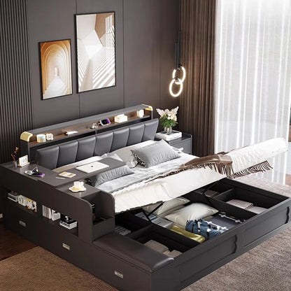 Drawers Luxury Double Bed Bedroom Unique Storage King Size Double Bed Nightstands Multifunctional Cama Matrimonial Furniture