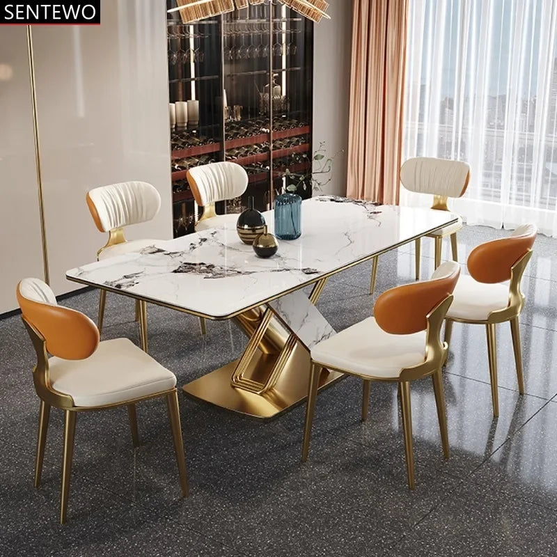 Modern Slate Dining Table and 4 Chairs Set Luxury Gold Base Stainless Steel Base Mesa Com 6 8 Cadeiras De Jantar Esstisch Silla