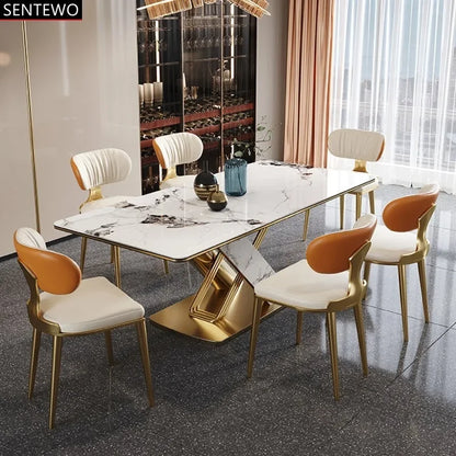 Modern Slate Dining Table and 4 Chairs Set Luxury Gold Base Stainless Steel Base Mesa Com 6 8 Cadeiras De Jantar Esstisch Silla