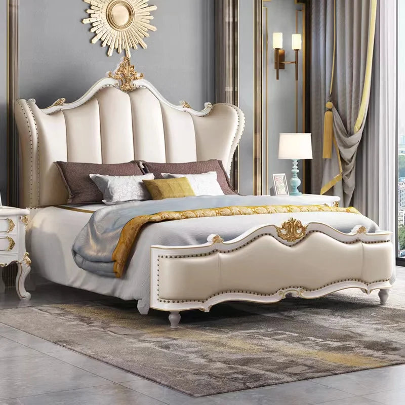 European King Size Double Bed Luxury Elegant Leather Comferter Princess Bed Modern Wood Cama Matrimonial Furniture Home