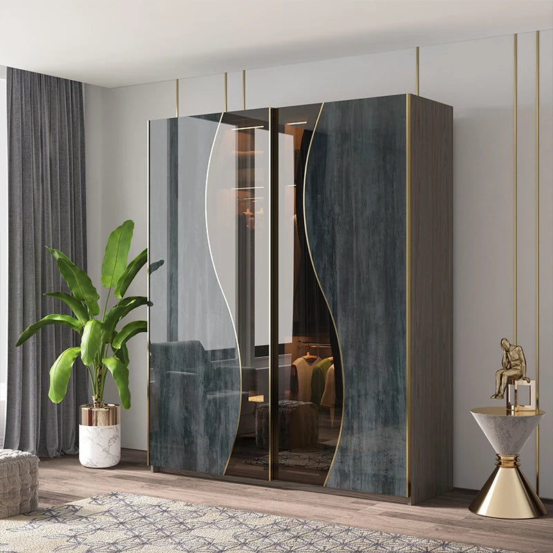 Luxury sliding door wardrobe household bedroom modern simple glass wardrobe high gloss locker room storage cabinet