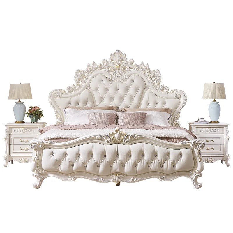 Princess European Loft Double Bed Elegant Pretty Leather Luxury Superking Bed King Size Camas Matrimonial Bedroom Furniture