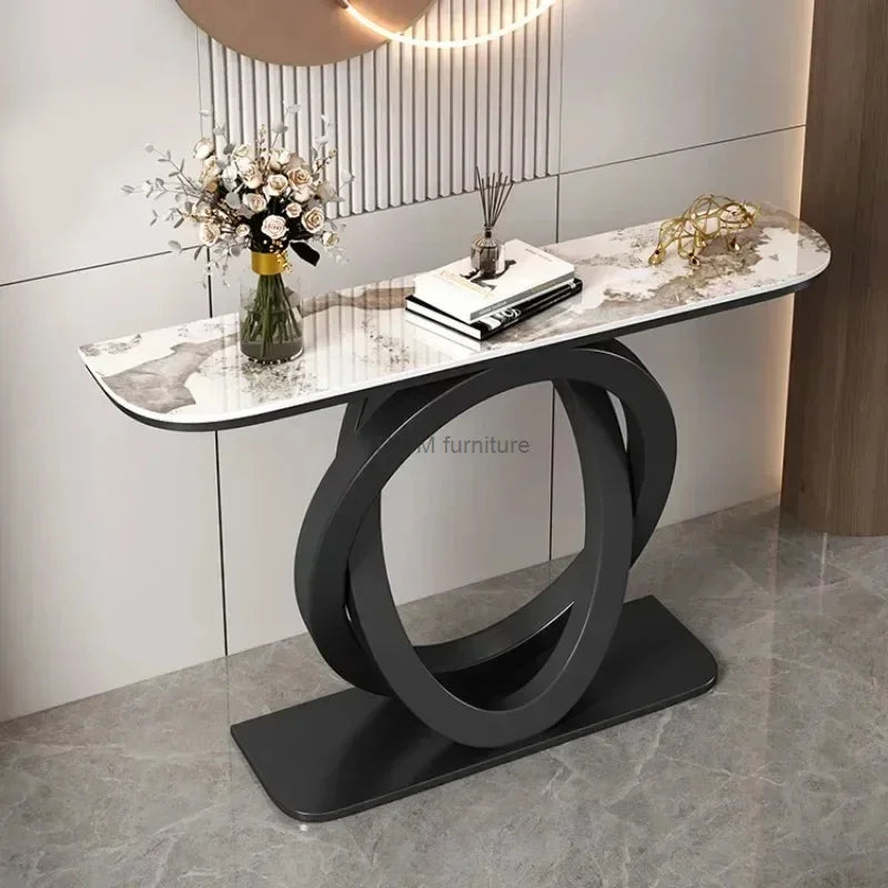 Luxurious Slate Console Tables Italian Semicircular Iron Entrance Cabinet Table Home Furniture Creative Corridor End View Desk T