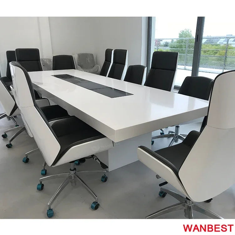 Hot Sale Portable Marble White Office Conference Room Furniture Negotiation Table For 10 Person