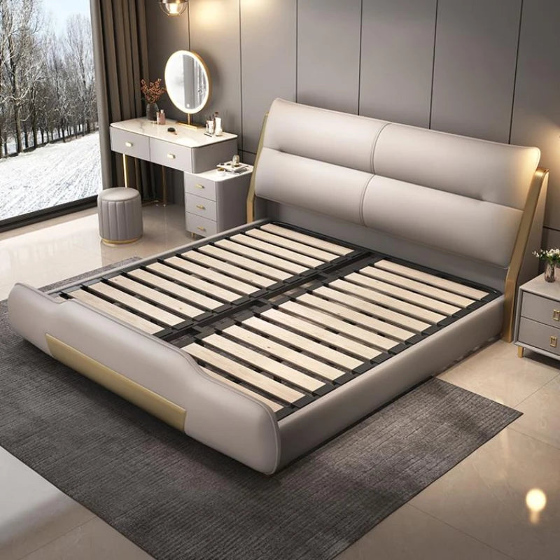 Leather Luxury Modern Double Bed House King Size Italian Comferter Bed Adults Villa Cama Matrimonial Bedroom Set Furniture