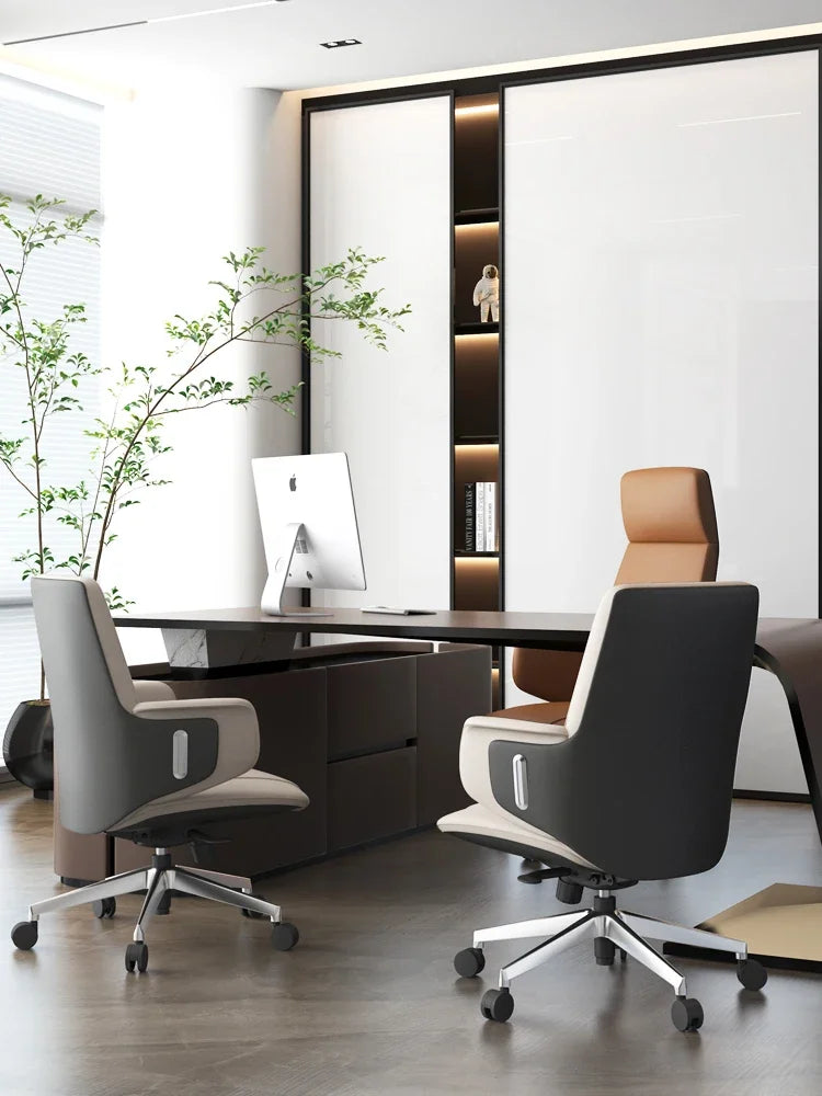 Italian luxury leather office chair, large chair, high-end home study, computer chair, reclining swivel chair