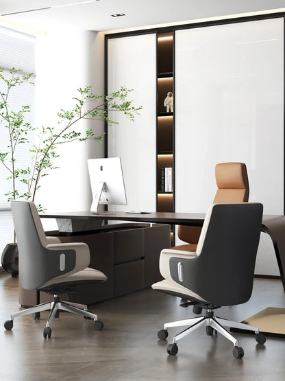 Italian luxury leather office chair, large chair, high-end home study, computer chair, reclining swivel chair