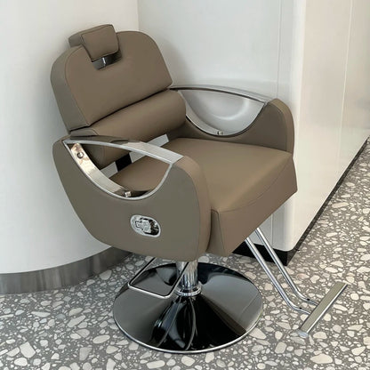 Barber Shop Rotating Salon Chair Leather Luxury Gold Barber Equipment Salon Chair Hydraulic Legs Silla De Barbero Furniture