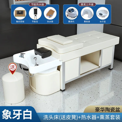 Fumigation Thai Shampoo Bed Ceramic Basin Japanese Head Spa Hair Washing Bed Luxury Krzeslo Szampon Salon Equipment MQ50SC