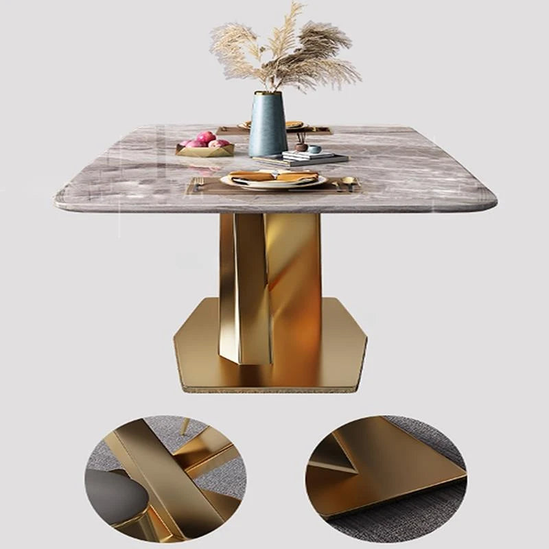 Golden TableLight Luxury Custom Marble Dinning Table With Chairs Modern Creative Minimalist Kitchen Furniture Italian Simple