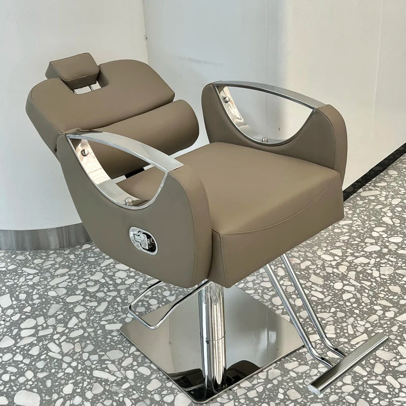 Barber Shop Rotating Salon Chair Leather Luxury Gold Barber Equipment Salon Chair Hydraulic Legs Silla De Barbero Furniture