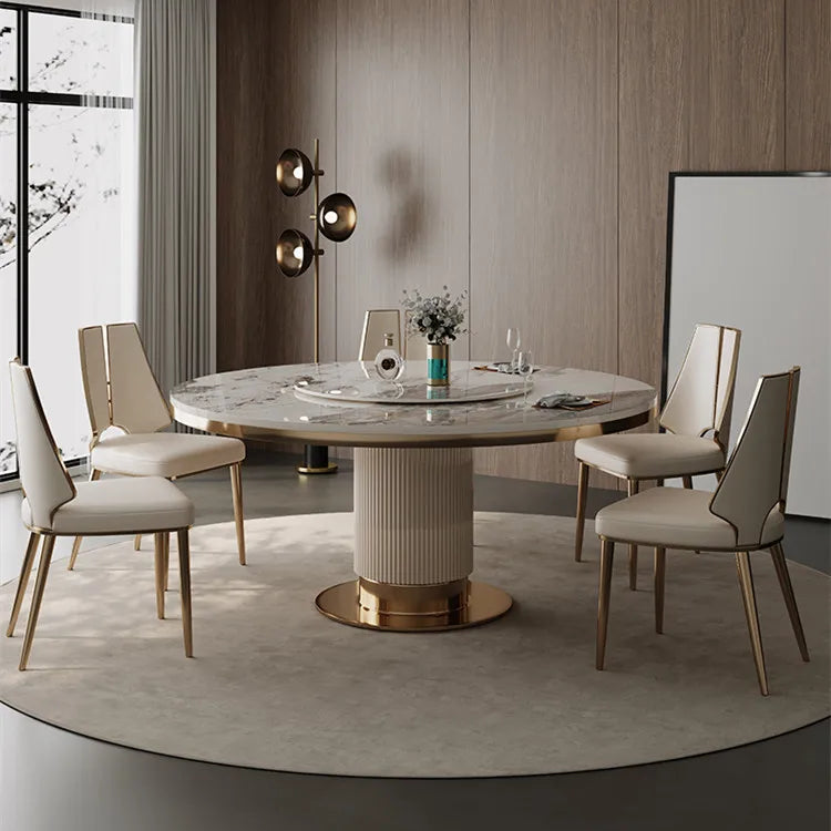 New Luxury White And Gold Marble Dining Table Set Modern Italian Dining Room Furniture Round Dining Table Set