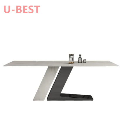 Modern Light Luxury Stainless Steel Natural Customized Marble Rectangular Table For Dining Room Italian Simple Furniture Set