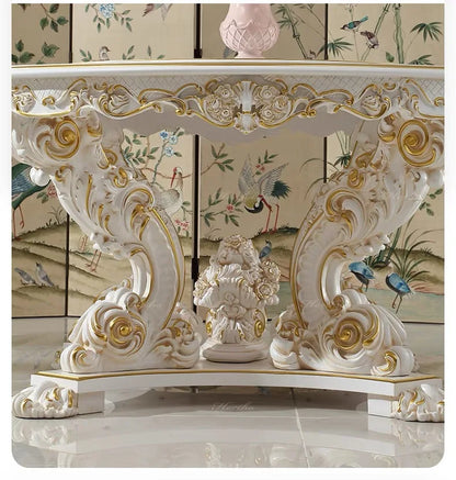 Rococo French Round Table and Chair Combination Colored Painting Restaurant Luxury Furniture European Cream Style