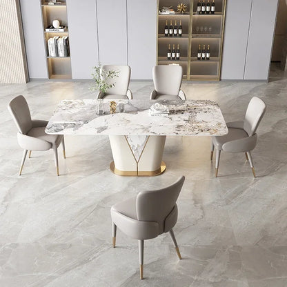 Light Luxury Rock Panel Dining Table and Chair Combination Rectangular Postmodern Minimalist Cream Style Restaurant Home New