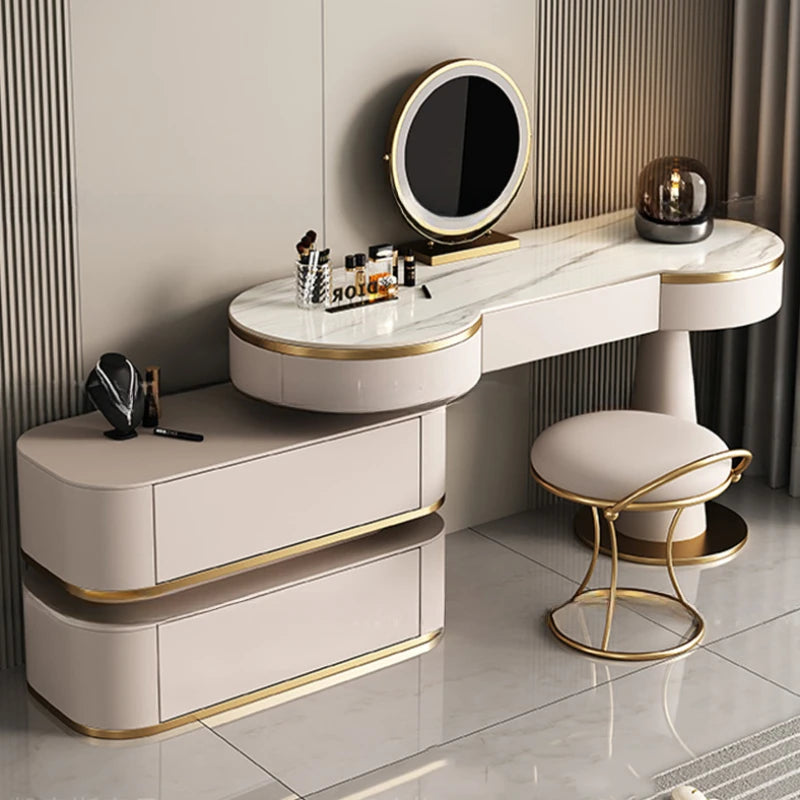 Aesthetic Storage Dresser Luxury Desing Led Light Mirror Kawaii Dressing Table White Aesthetic Comoda Pra Quarto Salon Furniture