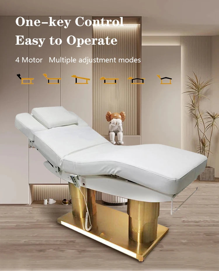 New Design Comfortable Massage Bed White Gold Beauty Salon Electric Cosmetic Facial Spa Lash Massage Bed