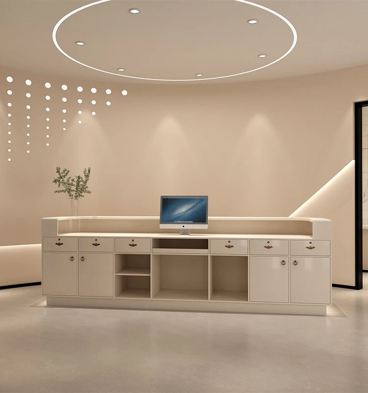 Modern minimalist company front desk reception desk, curved medical beauty salon bar counter