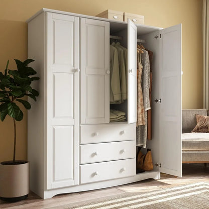 Solid Wood Family Wardrobe Closet/Armoire, Mocha, 3 Clothing Rods Included, 60.25" w x 72" h x 20.75" d, Eco-Friendly Wood