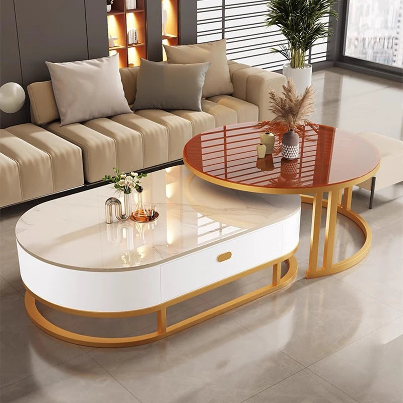 Dining Legs Metal Coffee Table Storage Simple Center Gold Coffee Table Marble Glass Floor Mesa Auxiliar Salon Home Furniture