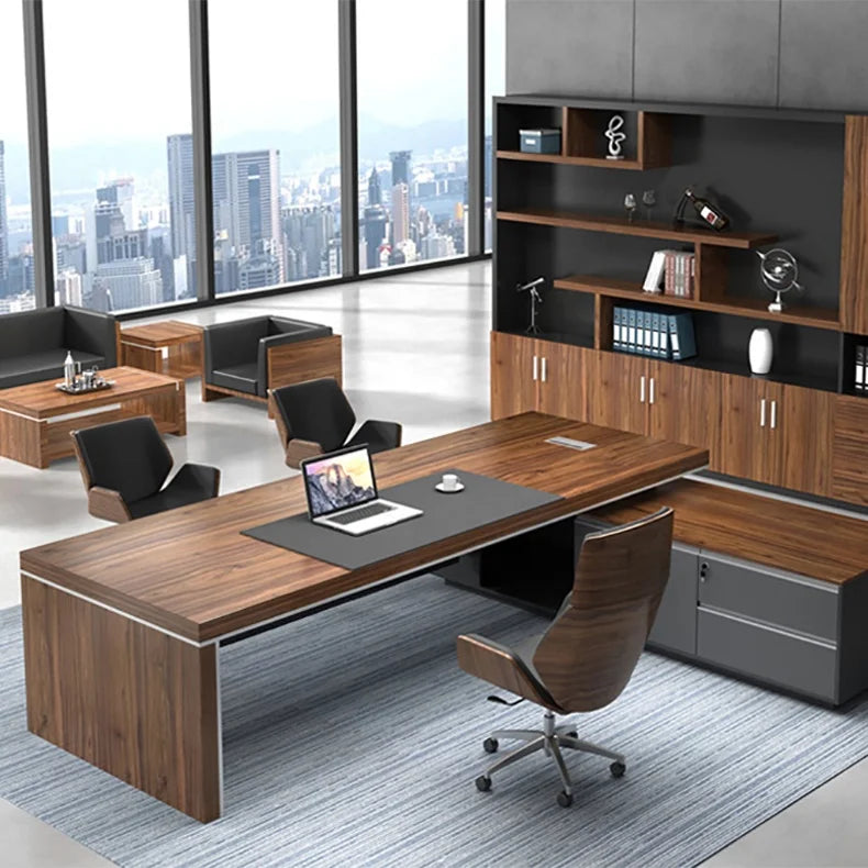 Classic office desks executive office desk boss table with side cabinet and bookcase wholesale