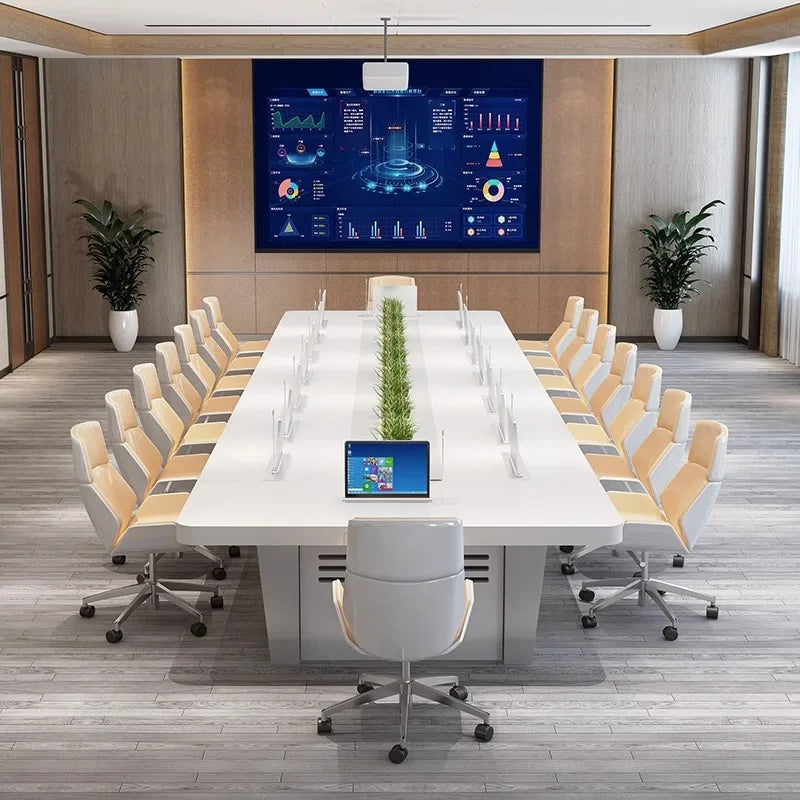 High-end paint conference table simple white large desk meeting room