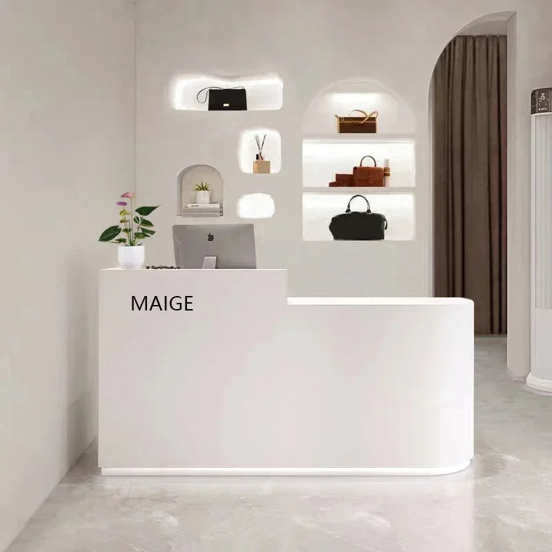 White Luxury Reception Desk Modern Small Checkout Shop Reception Counter Restaurant Study Escritorio Office Furniture LJ50RT