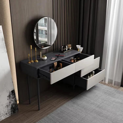 Nordic Aesthetic Blaxk Dressing Table Women Wood Texture Mirror Dressing Table Luxury Women Coiffeuse De Chambre Furniture