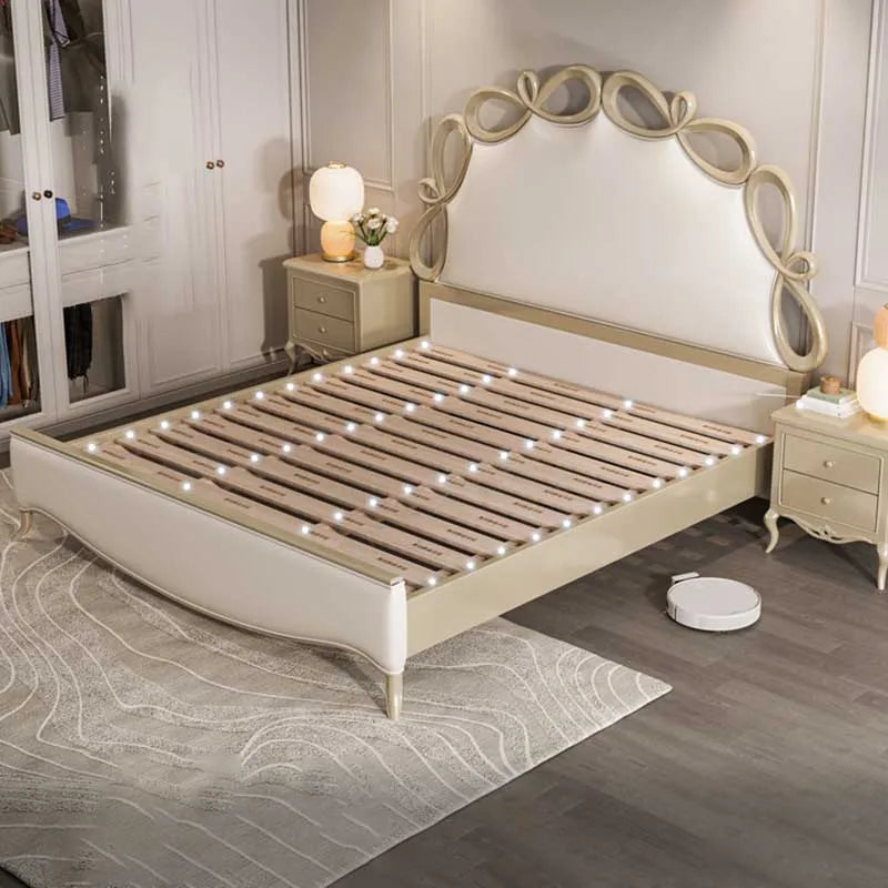 White High End Nordic Double Bed Wood Glamorous Safe Platform King Size Bed Frame Design Sleeping Letto Matrimoniale Furniture