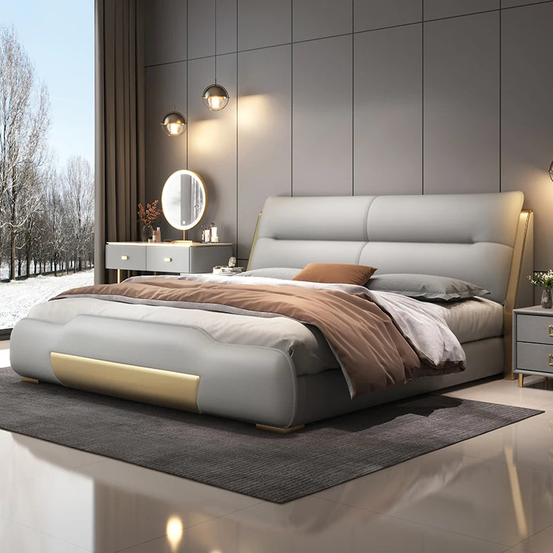 Leather Luxury Modern Double Bed House King Size Italian Comferter Bed Adults Villa Cama Matrimonial Bedroom Set Furniture