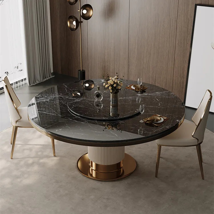 New Luxury White And Gold Marble Dining Table Set Modern Italian Dining Room Furniture Round Dining Table Set