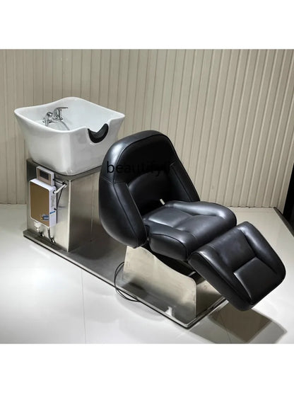 Electric Shampoo Chair Lying Half Flushing Bed Barber Shop for Hair Salon Beauty Salon Ceramic Basin Hair Washing Recliner