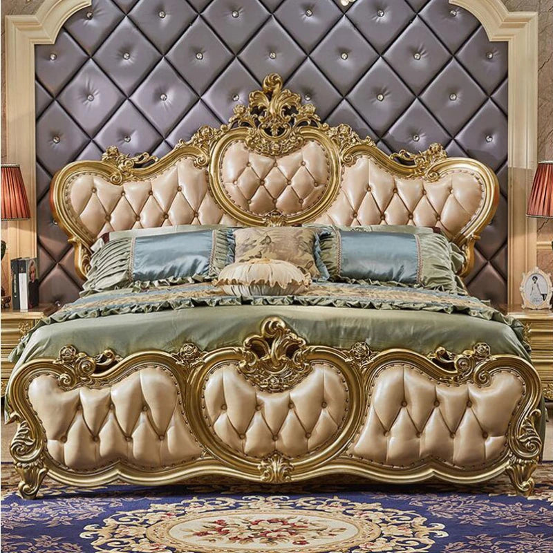 Royal Villa Luxury Double Bed King High End Frame Twin Double Bed Headboard Sleeping Wood Camas Matrimonial Bedroom Furniture