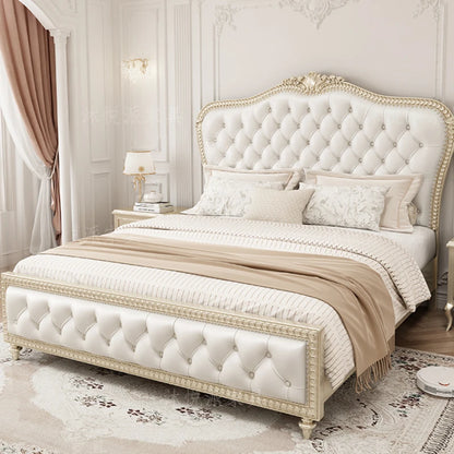 French Luxury Double Bed Modern Leather Master Bedroom Double Bed Solid Wood Cama Matrimonial Furniture Home