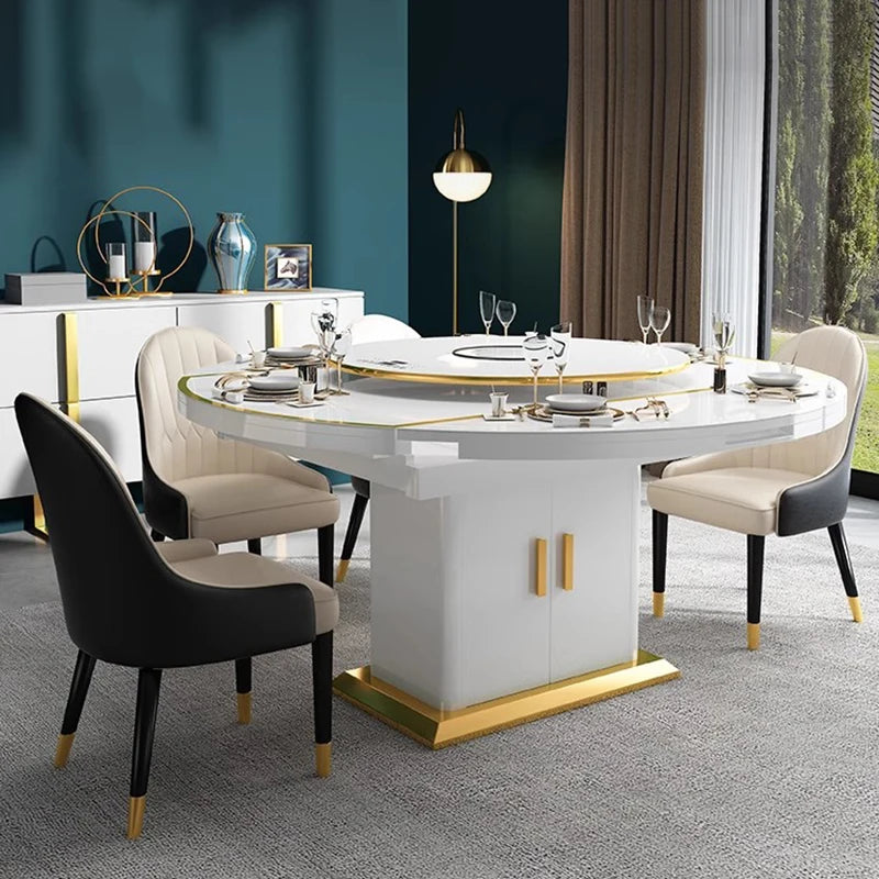 Modern Dining Table Set Extendable Round Hotel Luxury Kitchen Table Breakfast Chairs Conjuntos De Comedor Garden Furniture Sets