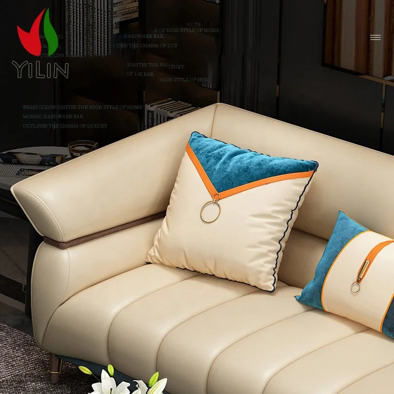 Luxury Leather Durable Sofas Couch For Living Room Sofa Sets Sectional Cream Color Comfortable Sofas