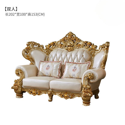 European Home Furniture Luxury Classic Antique Designed Genuine Leather Couches Sofas Living Room Sofas Set