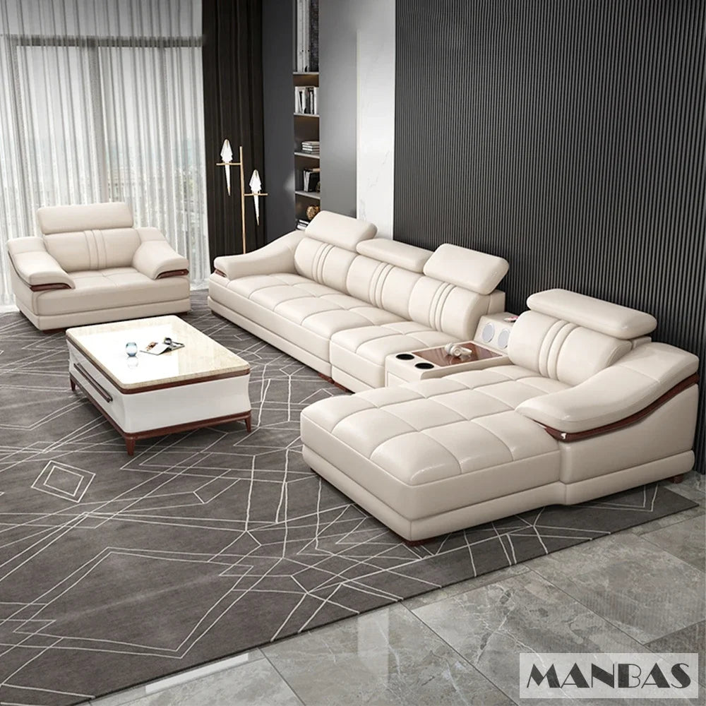 Linlamlim Luxury Italian Genuine Leather Sofa Set with USB and Bluetooth Speaker for Living Room, Nordic Sectional Couch Sofas