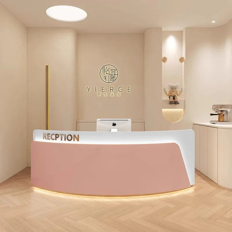 Curve Front Reception Desks Counter Information Mobile Modern Simple Reception Desks Service Bureau Meuble Office Furniture